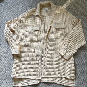 Urban Outfitters Beige Waffle Knit Button-Up Shirt